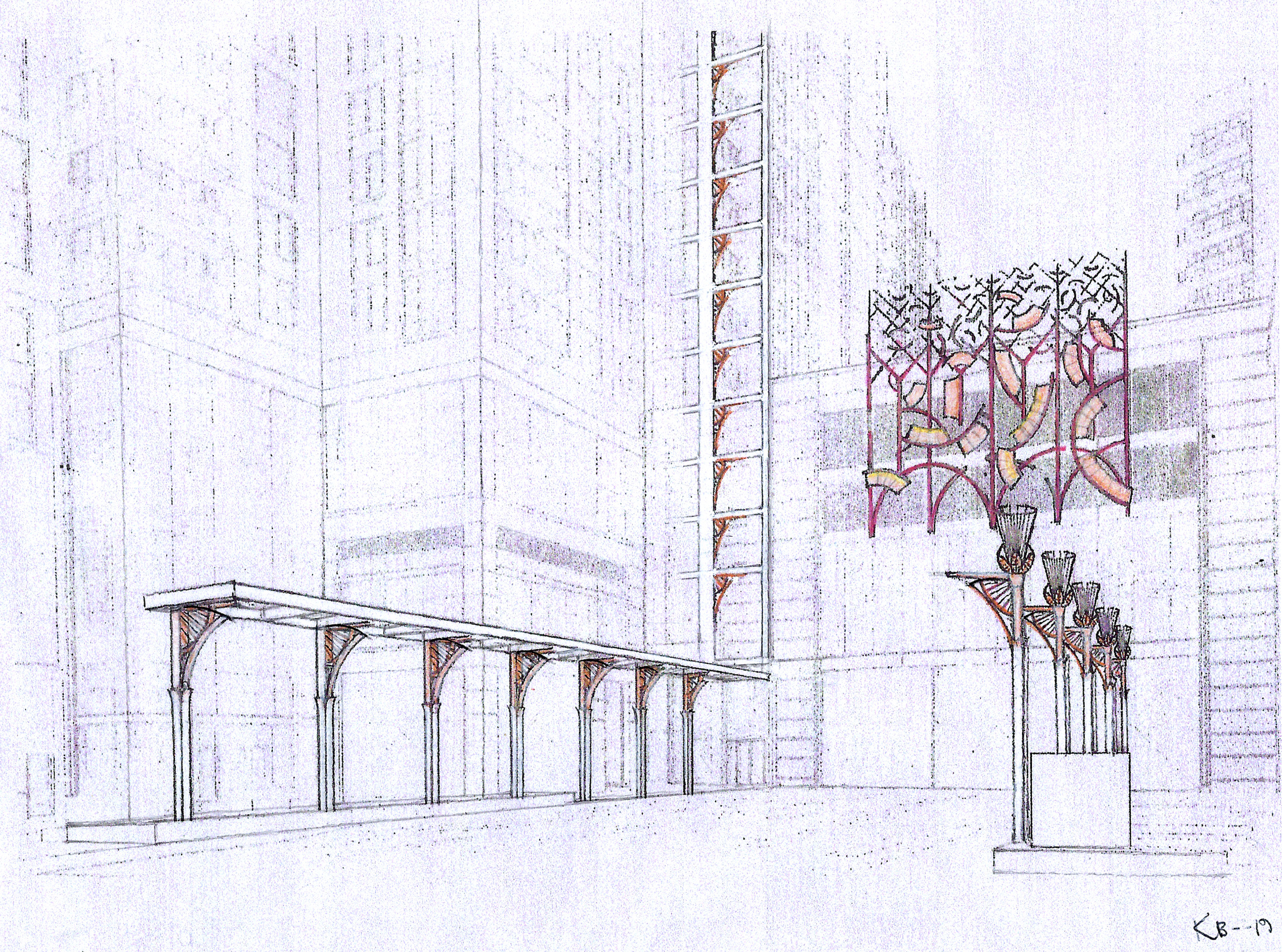 Carlyle Crossing Design Proposal – Plaza Entrance Trellis, Light Fixtures, and Frieze